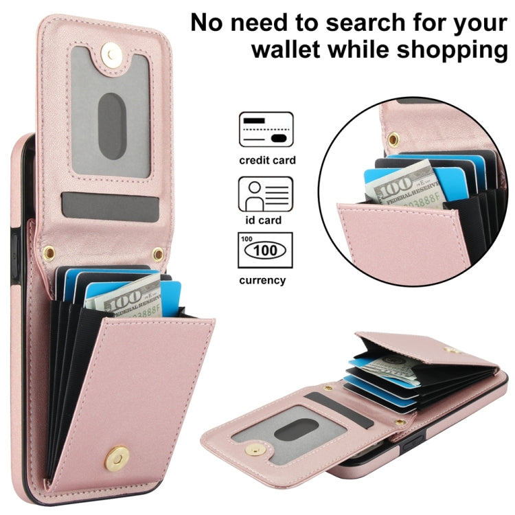 For iPhone 14 YM015 Crossbody Rhombic Card Bag RFID Phone Case(Rose Gold) - iPhone 14 Cases by buy2fix | Online Shopping UK | buy2fix