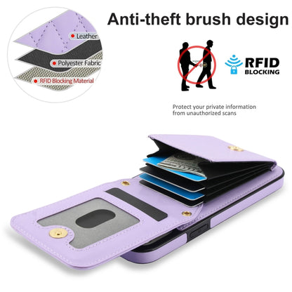 For iPhone 14 YM015 Crossbody Rhombic Card Bag RFID Phone Case(Light Purple) - iPhone 14 Cases by buy2fix | Online Shopping UK | buy2fix