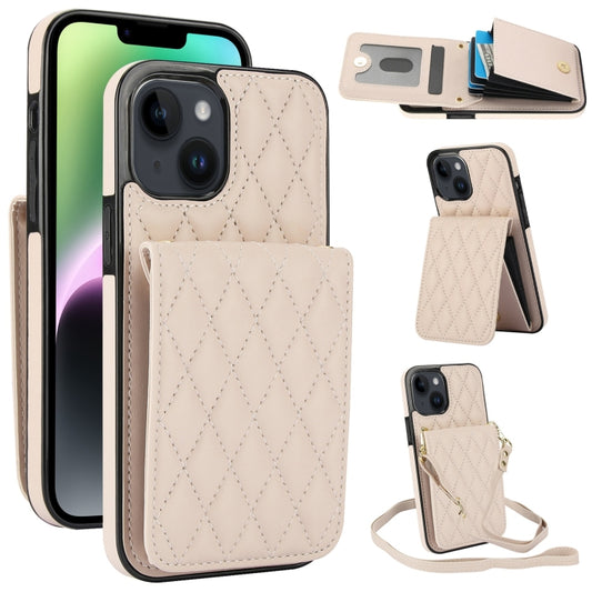 For iPhone 13 YM015 Crossbody Rhombic Card Bag RFID Phone Case(White) - iPhone 13 Cases by buy2fix | Online Shopping UK | buy2fix