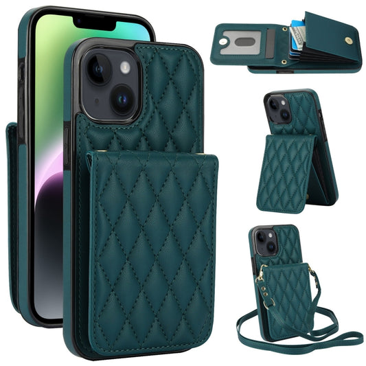 For iPhone 13 YM015 Crossbody Rhombic Card Bag RFID Phone Case(Green) - iPhone 13 Cases by buy2fix | Online Shopping UK | buy2fix