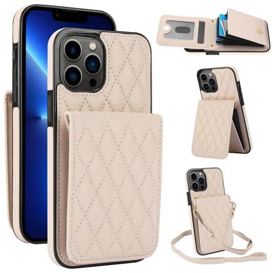 For iPhone 13 Pro YM015 Crossbody Rhombic Card Bag RFID Phone Case(White) - iPhone 13 Pro Cases by buy2fix | Online Shopping UK | buy2fix