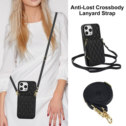 For iPhone 16 Pro Max YM015 Crossbody Rhombic Card Bag RFID Phone Case(Black) - iPhone 16 Pro Max Cases by buy2fix | Online Shopping UK | buy2fix