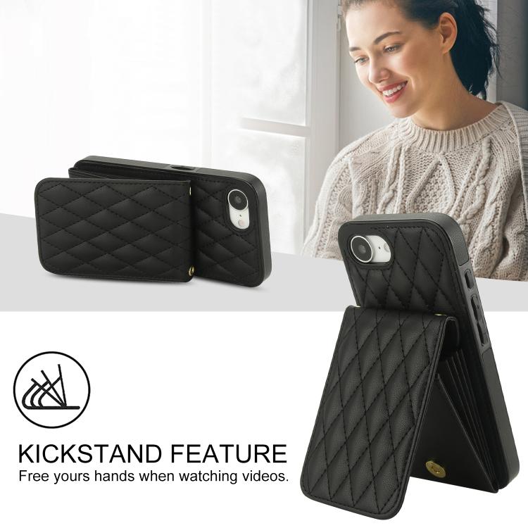 For iPhone 16e YM015 Crossbody Rhombic Card Bag RFID Phone Case(Black) - iPhone 16e Cases by buy2fix | Online Shopping UK | buy2fix