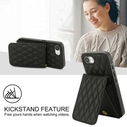 For iPhone 16e YM015 Crossbody Rhombic Card Bag RFID Phone Case(Black) - iPhone 16e Cases by buy2fix | Online Shopping UK | buy2fix