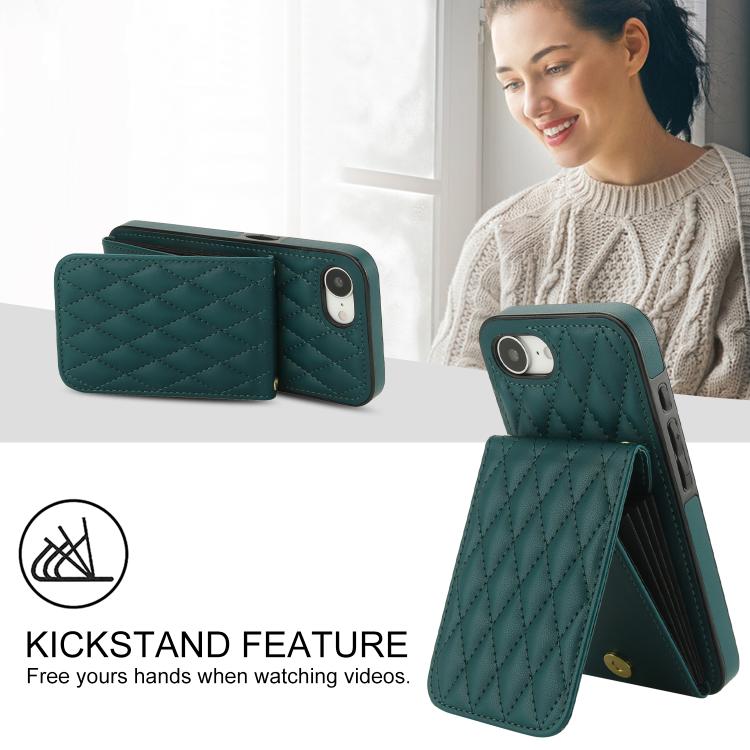 For iPhone 16e YM015 Crossbody Rhombic Card Bag RFID Phone Case(Green) - iPhone 16e Cases by buy2fix | Online Shopping UK | buy2fix