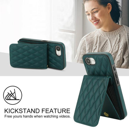 For iPhone 16e YM015 Crossbody Rhombic Card Bag RFID Phone Case(Green) - iPhone 16e Cases by buy2fix | Online Shopping UK | buy2fix