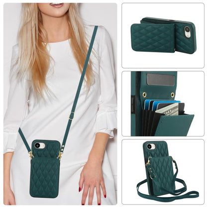 For iPhone 16e YM015 Crossbody Rhombic Card Bag RFID Phone Case(Green) - iPhone 16e Cases by buy2fix | Online Shopping UK | buy2fix