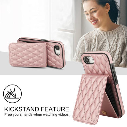 For iPhone 16e YM015 Crossbody Rhombic Card Bag RFID Phone Case(Rose Gold) - iPhone 16e Cases by buy2fix | Online Shopping UK | buy2fix