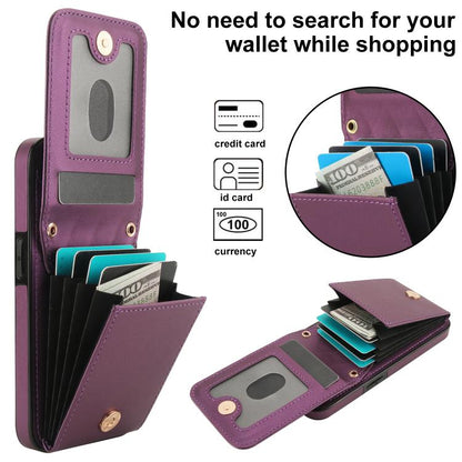 For iPhone 16e YM015 Crossbody Rhombic Card Bag RFID Phone Case(Dark Purple) - iPhone 16e Cases by buy2fix | Online Shopping UK | buy2fix