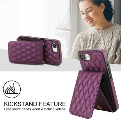 For iPhone 16e YM015 Crossbody Rhombic Card Bag RFID Phone Case(Dark Purple) - iPhone 16e Cases by buy2fix | Online Shopping UK | buy2fix