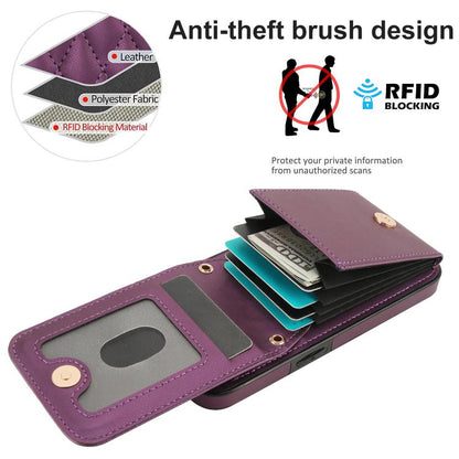 For iPhone 16e YM015 Crossbody Rhombic Card Bag RFID Phone Case(Dark Purple) - iPhone 16e Cases by buy2fix | Online Shopping UK | buy2fix