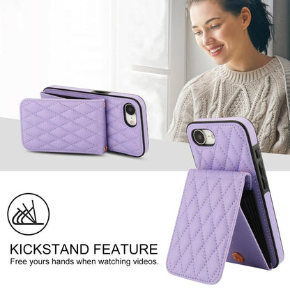 For iPhone 16e YM015 Crossbody Rhombic Card Bag RFID Phone Case(Light Purple) - iPhone 16e Cases by buy2fix | Online Shopping UK | buy2fix