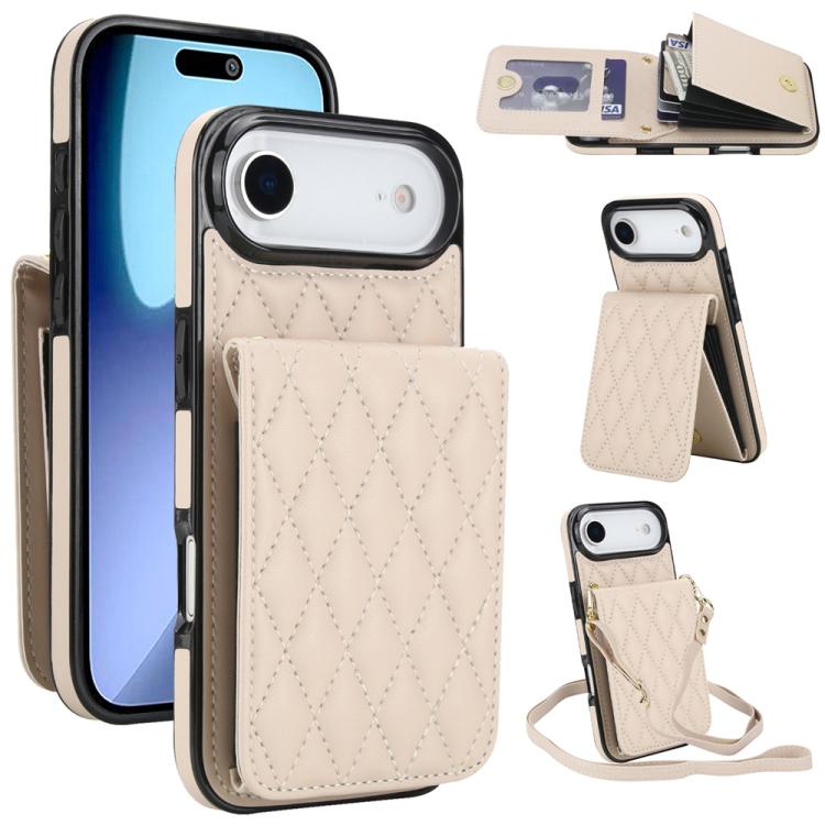 For iPhone Air YM015 Crossbody Rhombic Card Bag RFID Phone Case(White) - iPhone Air Cases by buy2fix | Online Shopping UK | buy2fix