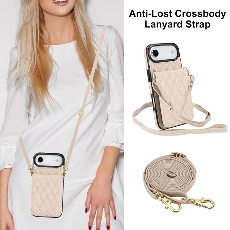 For iPhone Air YM015 Crossbody Rhombic Card Bag RFID Phone Case(White) - iPhone Air Cases by buy2fix | Online Shopping UK | buy2fix