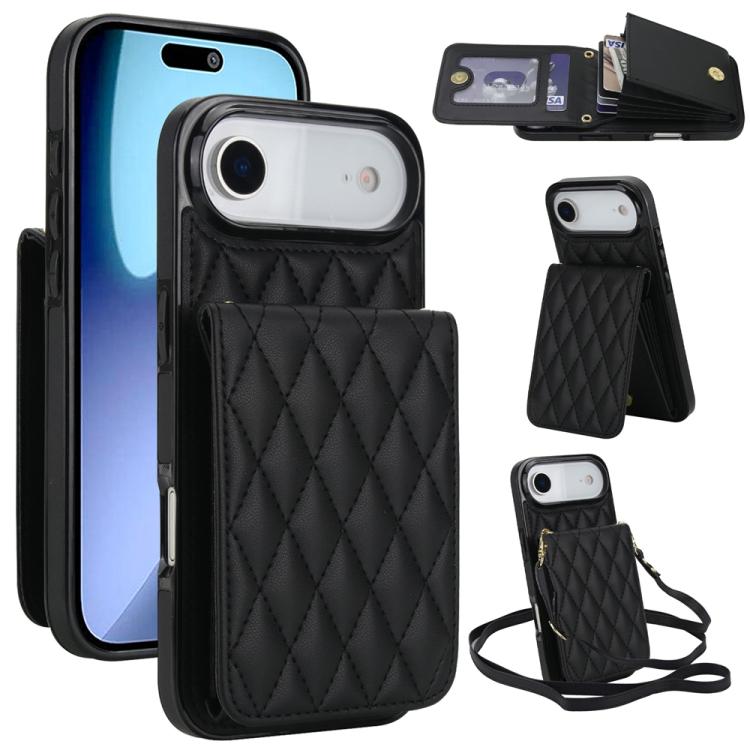 For iPhone Air YM015 Crossbody Rhombic Card Bag RFID Phone Case(Black) - iPhone Air Cases by buy2fix | Online Shopping UK | buy2fix