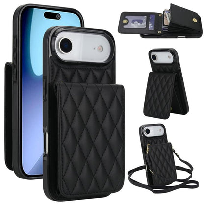 For iPhone Air YM015 Crossbody Rhombic Card Bag RFID Phone Case(Black) - iPhone Air Cases by buy2fix | Online Shopping UK | buy2fix