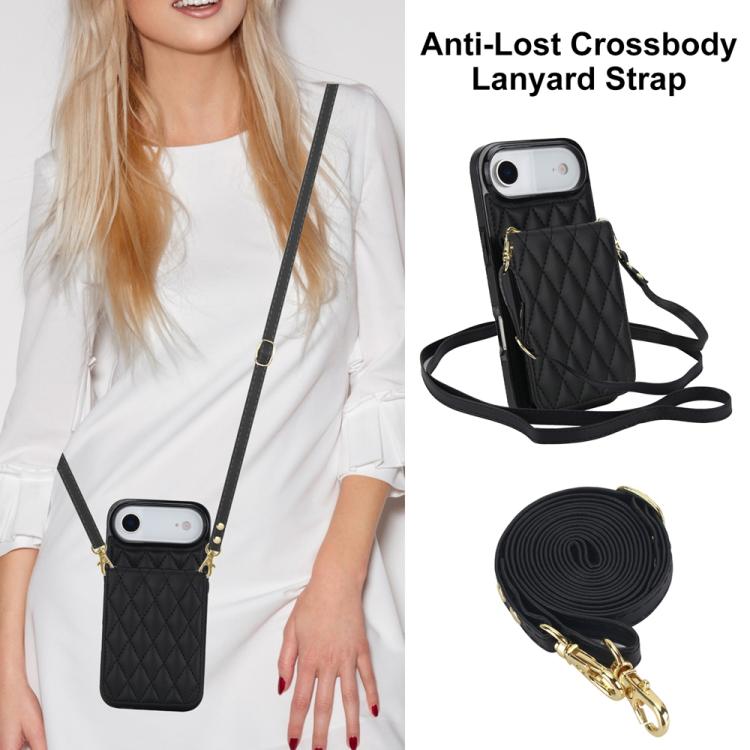 For iPhone Air YM015 Crossbody Rhombic Card Bag RFID Phone Case(Black) - iPhone Air Cases by buy2fix | Online Shopping UK | buy2fix