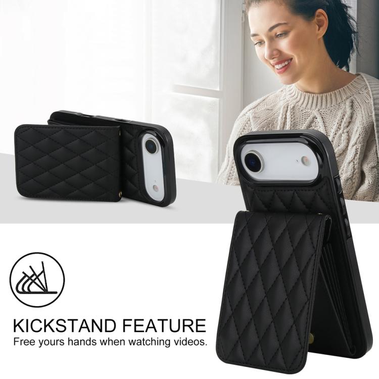 For iPhone Air YM015 Crossbody Rhombic Card Bag RFID Phone Case(Black) - iPhone Air Cases by buy2fix | Online Shopping UK | buy2fix