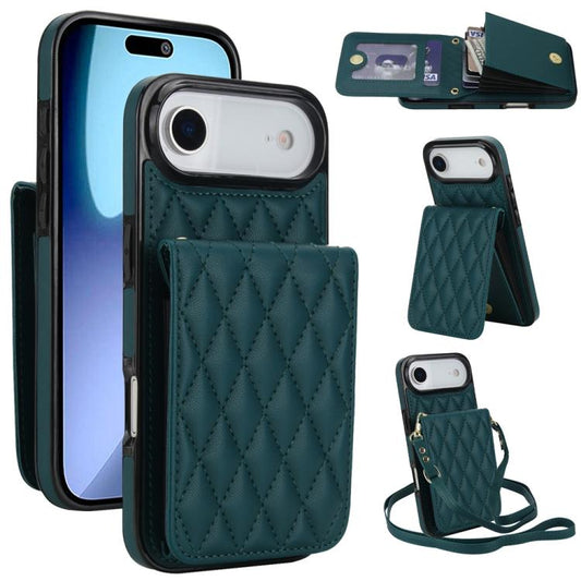 For iPhone Air YM015 Crossbody Rhombic Card Bag RFID Phone Case(Green) - iPhone Air Cases by buy2fix | Online Shopping UK | buy2fix