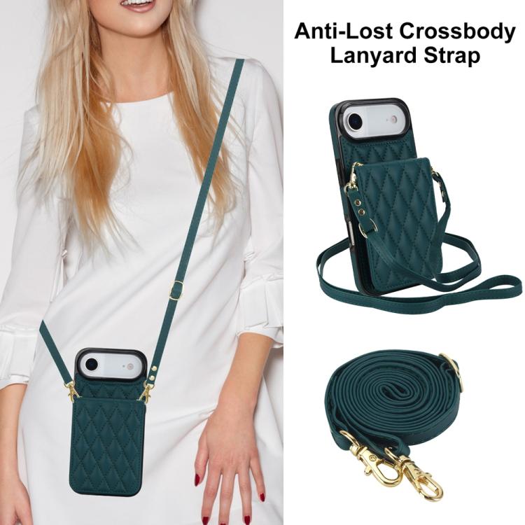 For iPhone Air YM015 Crossbody Rhombic Card Bag RFID Phone Case(Green) - iPhone Air Cases by buy2fix | Online Shopping UK | buy2fix