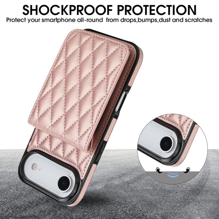 For iPhone Air YM015 Crossbody Rhombic Card Bag RFID Phone Case(Rose Gold) - iPhone Air Cases by buy2fix | Online Shopping UK | buy2fix