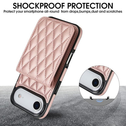 For iPhone Air YM015 Crossbody Rhombic Card Bag RFID Phone Case(Rose Gold) - iPhone Air Cases by buy2fix | Online Shopping UK | buy2fix
