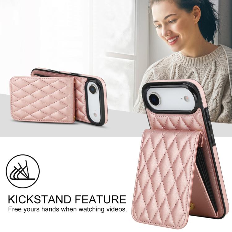 For iPhone Air YM015 Crossbody Rhombic Card Bag RFID Phone Case(Rose Gold) - iPhone Air Cases by buy2fix | Online Shopping UK | buy2fix