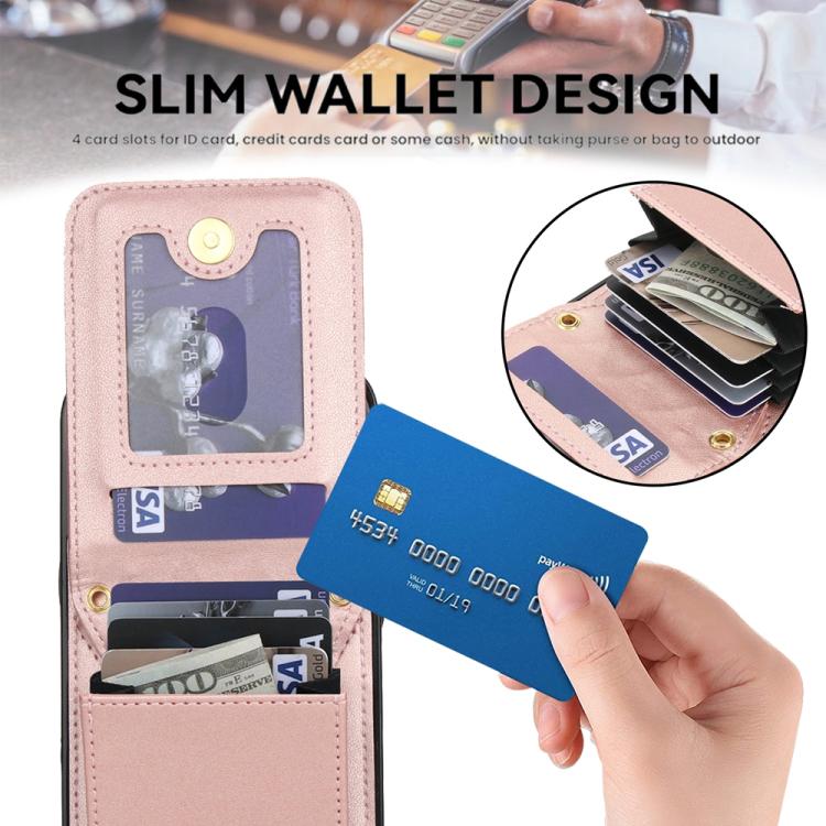 For iPhone Air YM015 Crossbody Rhombic Card Bag RFID Phone Case(Rose Gold) - iPhone Air Cases by buy2fix | Online Shopping UK | buy2fix
