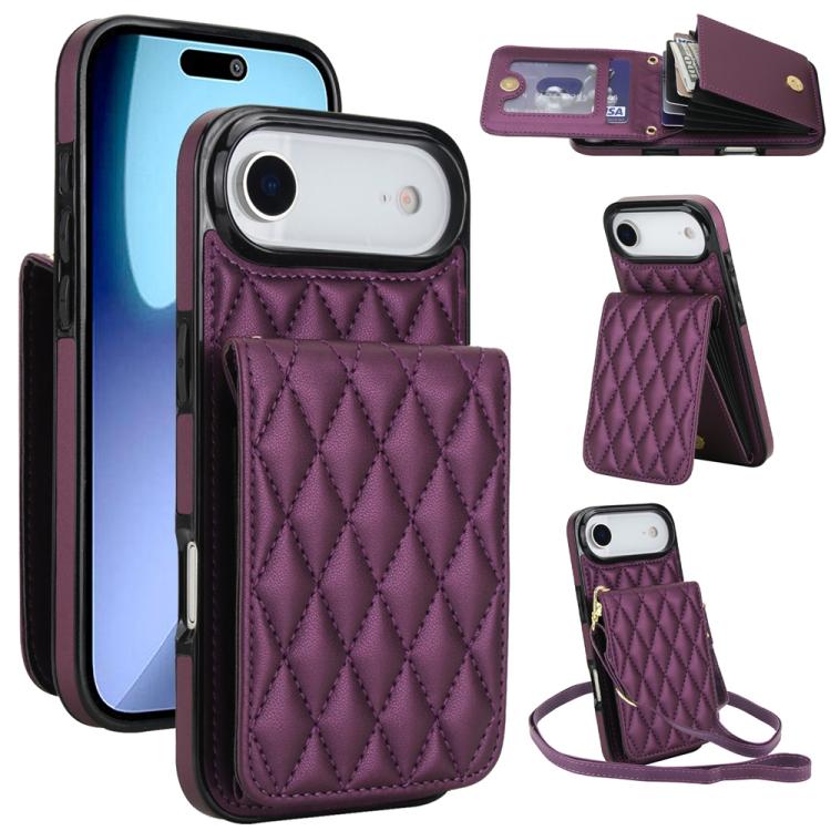 For iPhone Air YM015 Crossbody Rhombic Card Bag RFID Phone Case(Dark Purple) - iPhone Air Cases by buy2fix | Online Shopping UK | buy2fix