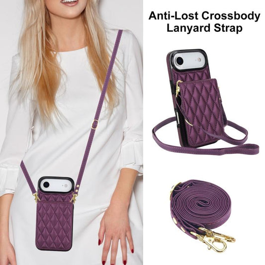 For iPhone Air YM015 Crossbody Rhombic Card Bag RFID Phone Case(Dark Purple) - iPhone Air Cases by buy2fix | Online Shopping UK | buy2fix