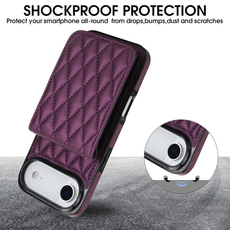 For iPhone Air YM015 Crossbody Rhombic Card Bag RFID Phone Case(Dark Purple) - iPhone Air Cases by buy2fix | Online Shopping UK | buy2fix