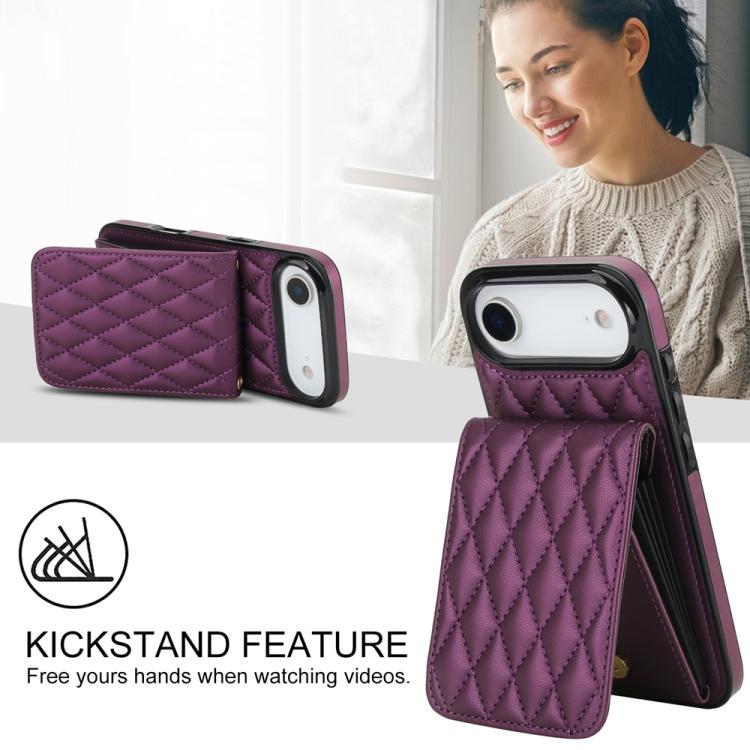 For iPhone Air YM015 Crossbody Rhombic Card Bag RFID Phone Case(Dark Purple) - iPhone Air Cases by buy2fix | Online Shopping UK | buy2fix