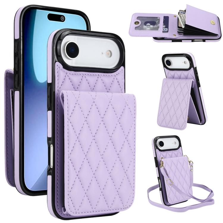 For iPhone Air YM015 Crossbody Rhombic Card Bag RFID Phone Case(Light Purple) - iPhone Air Cases by buy2fix | Online Shopping UK | buy2fix