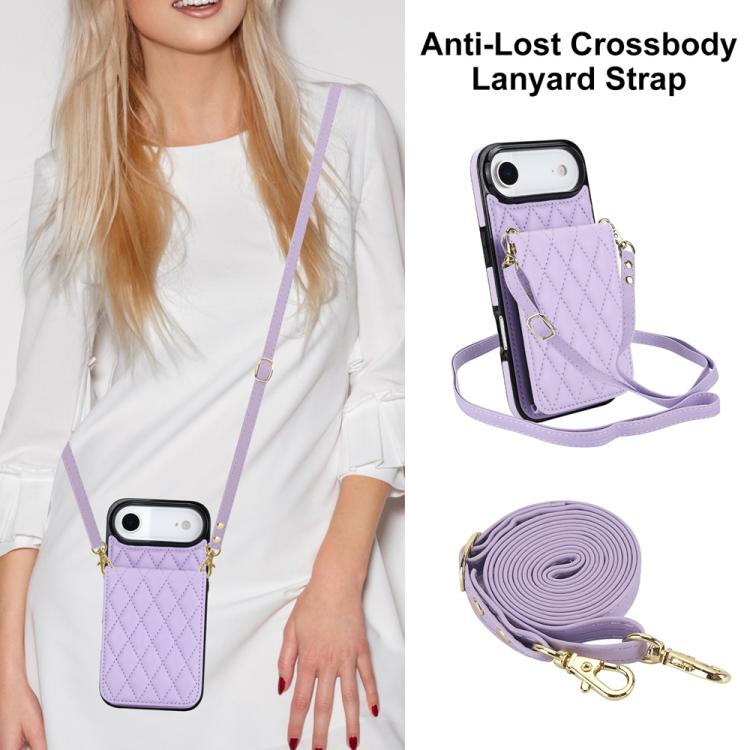 For iPhone Air YM015 Crossbody Rhombic Card Bag RFID Phone Case(Light Purple) - iPhone Air Cases by buy2fix | Online Shopping UK | buy2fix