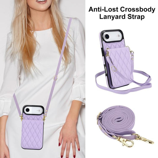For iPhone Air YM015 Crossbody Rhombic Card Bag RFID Phone Case(Light Purple) - iPhone Air Cases by buy2fix | Online Shopping UK | buy2fix
