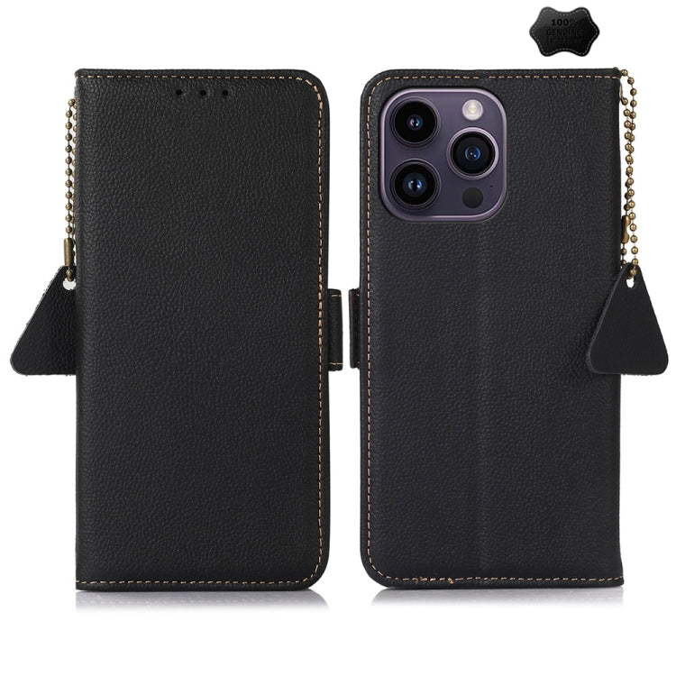For iPhone 16 Pro Side-Magnetic TJ Genuine Leather RFID Phone Case(Black) by buy2fix