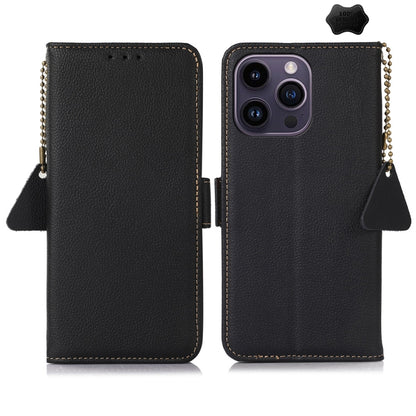 For iPhone 16 Pro Side-Magnetic TJ Genuine Leather RFID Phone Case(Black) by buy2fix