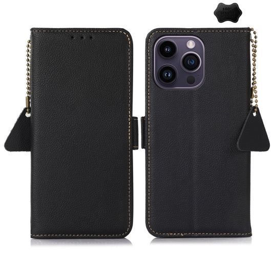 For iPhone 16 Pro Side-Magnetic TJ Genuine Leather RFID Phone Case(Black) by buy2fix