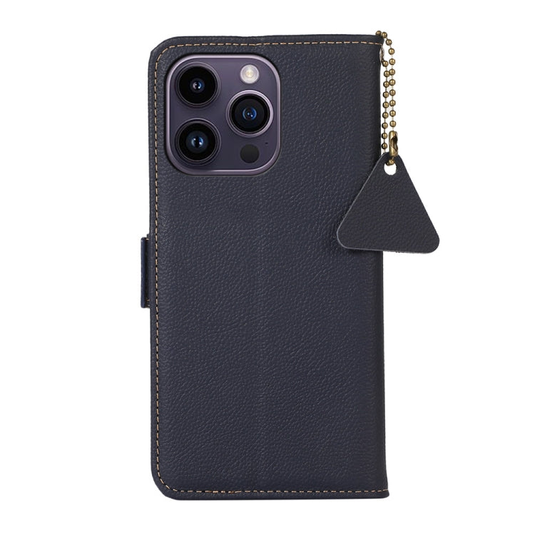 For iPhone 16 Pro Side-Magnetic TJ Genuine Leather RFID Phone Case(Blue) - iPhone 16 Pro Cases by buy2fix | Online Shopping UK | buy2fix