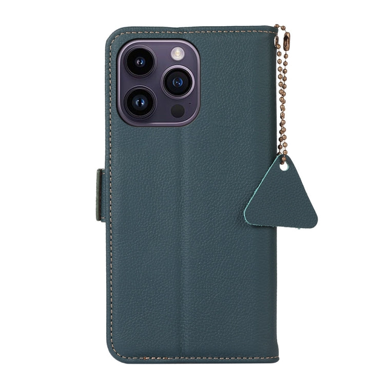 For iPhone 16 Pro Side-Magnetic TJ Genuine Leather RFID Phone Case(Green) by buy2fix