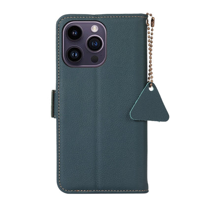 For iPhone 16 Pro Side-Magnetic TJ Genuine Leather RFID Phone Case(Green) by buy2fix