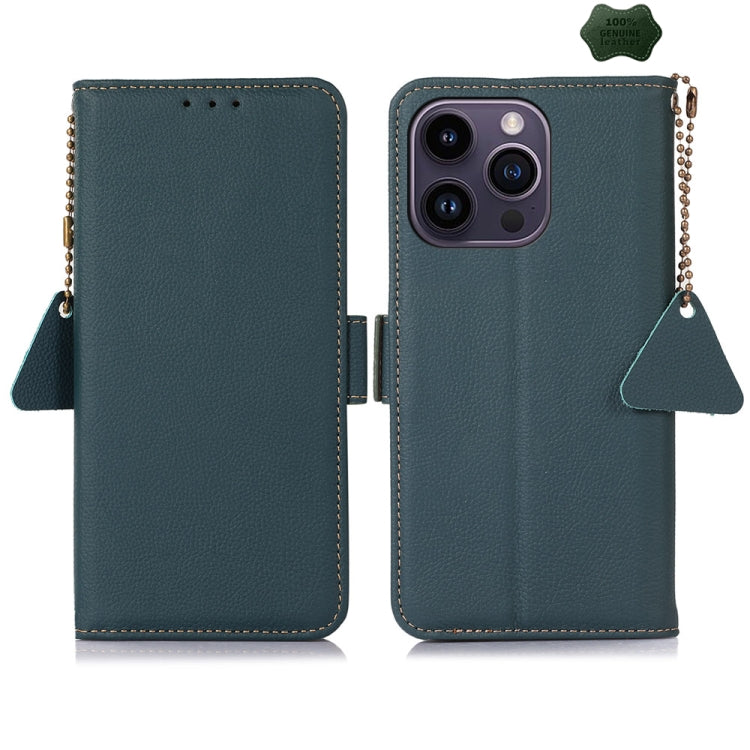 For iPhone 16 Pro Max Side-Magnetic TJ Genuine Leather RFID Phone Case(Green) - iPhone 16 Pro Max Cases by buy2fix | Online Shopping UK | buy2fix