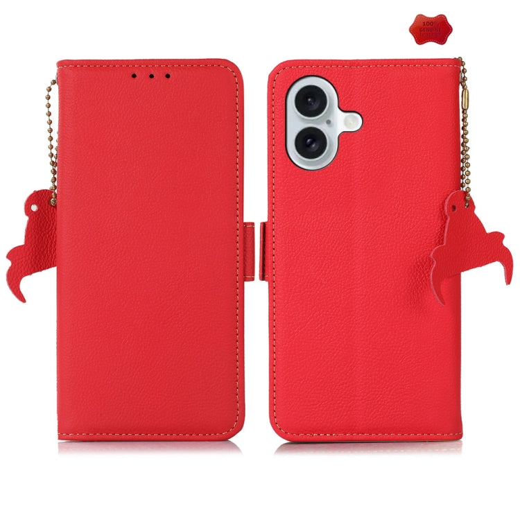 For iPhone 16 Side-Magnetic TJ Genuine Leather RFID Phone Case(Red) - iPhone 16 Cases by buy2fix | Online Shopping UK | buy2fix