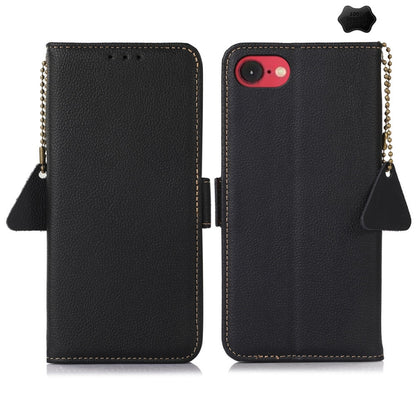 For iPhone 16e Side-Magnetic TJ Genuine Leather RFID Phone Case(Black) by buy2fix