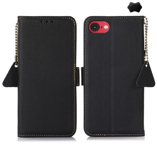 For iPhone 16e Side-Magnetic TJ Genuine Leather RFID Phone Case(Black) by buy2fix