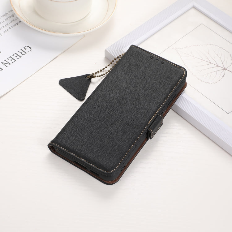 For iPhone 16e Side-Magnetic TJ Genuine Leather RFID Phone Case(Black) by buy2fix
