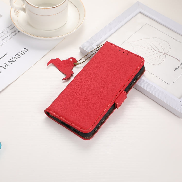 For iPhone 16e Side-Magnetic TJ Genuine Leather RFID Phone Case(Red) by buy2fix
