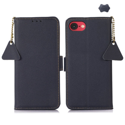 For iPhone 16e Side-Magnetic TJ Genuine Leather RFID Phone Case(Blue) by buy2fix
