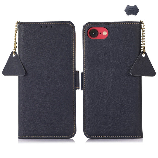 For iPhone 16e Side-Magnetic TJ Genuine Leather RFID Phone Case(Blue) by buy2fix