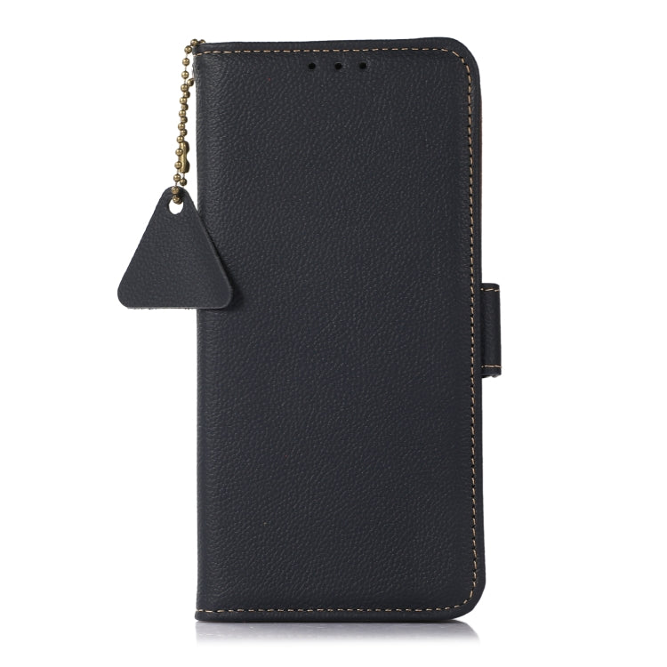 For iPhone 16e Side-Magnetic TJ Genuine Leather RFID Phone Case(Blue) by buy2fix